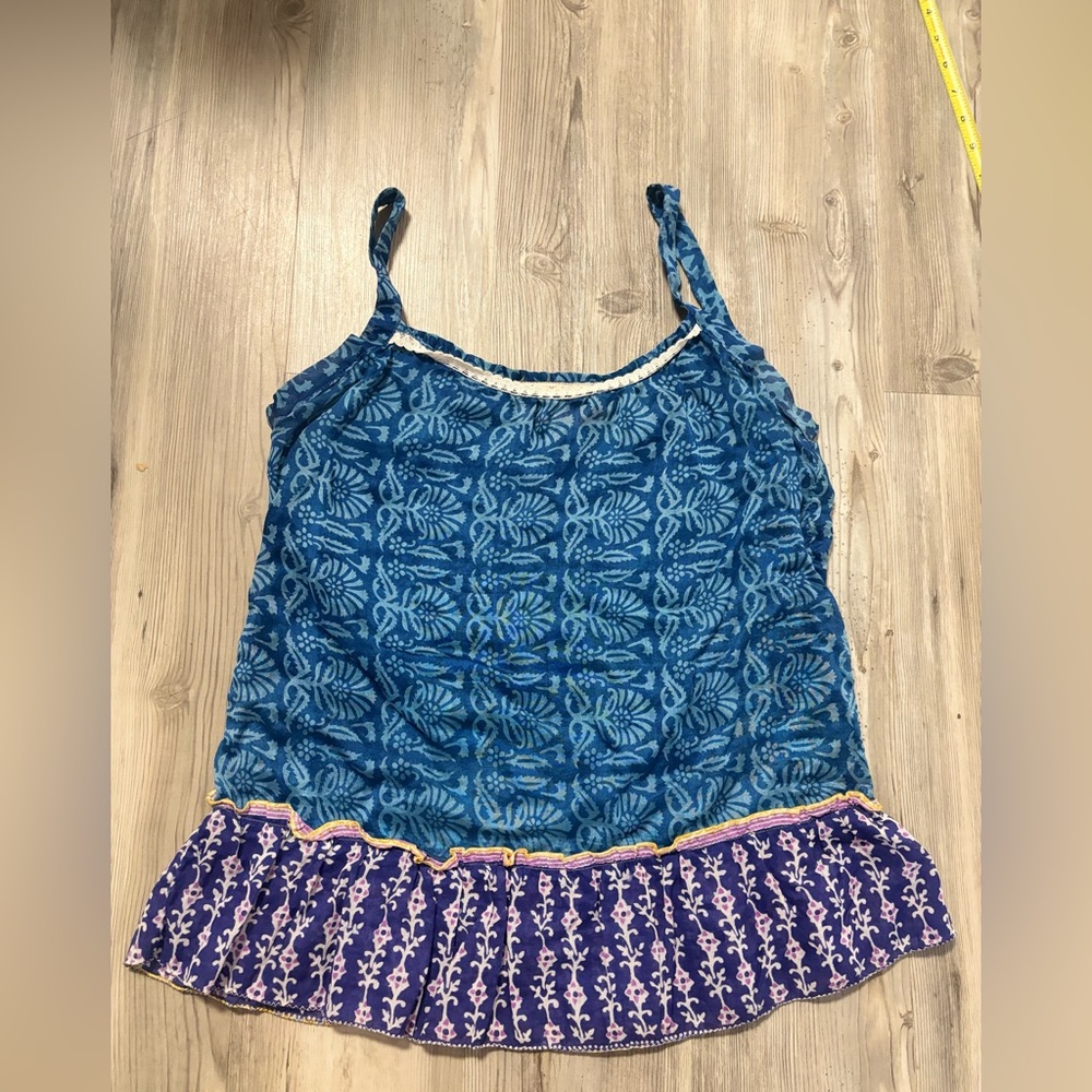 Gypsy Rose Boho Festival Tank Top Blue Purple Ruffle Hem